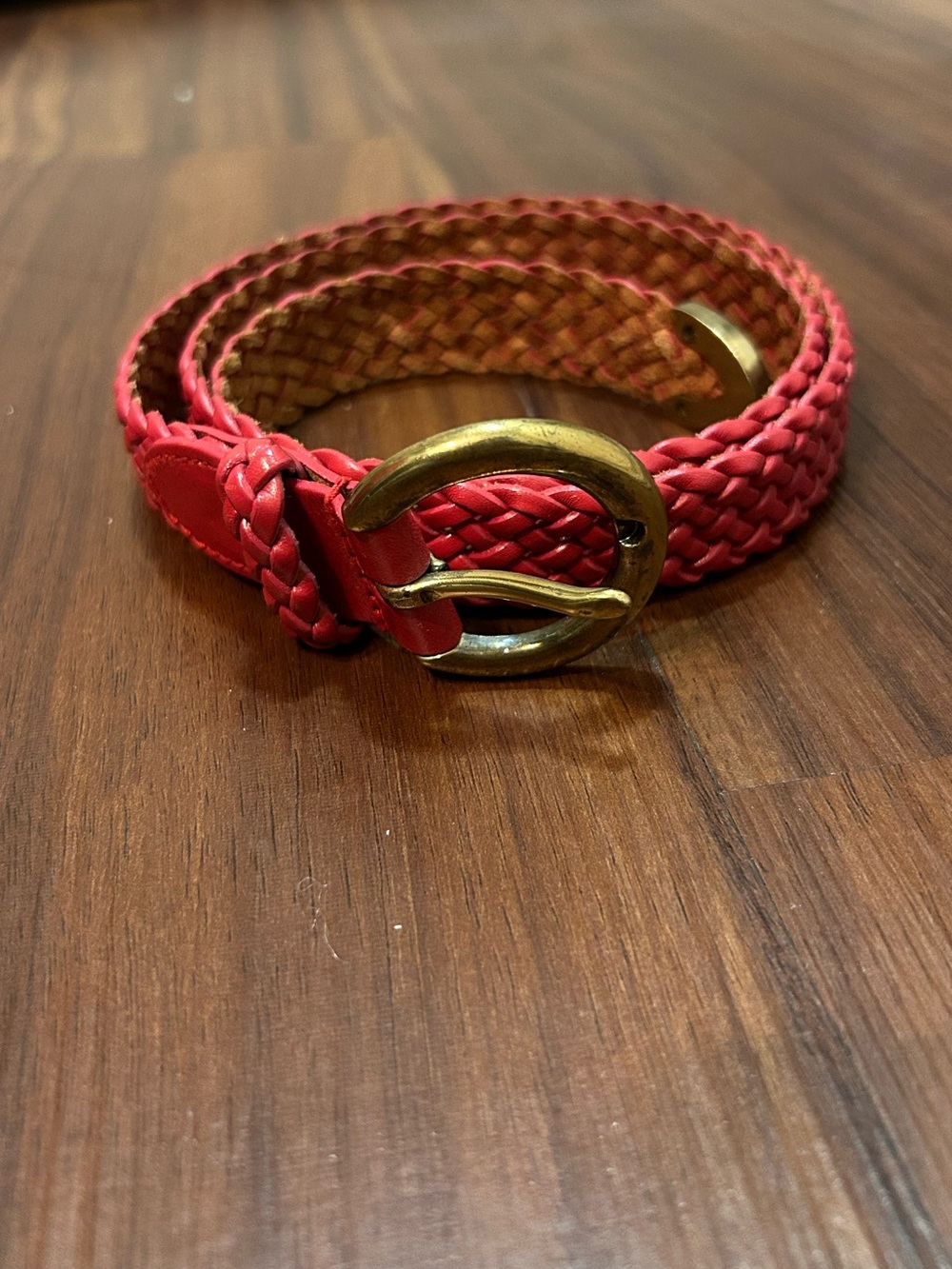 Talbots Braided Red Leather Belt Gold Tone Buckle Women’s Size L Feminine #6005